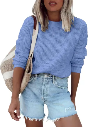 ANRABESS Womens Long Sleeve Oversized Casual Loose Fit Crewneck Waffle Knit Cozy Pullover Sweaters 2025 Fall Fashion