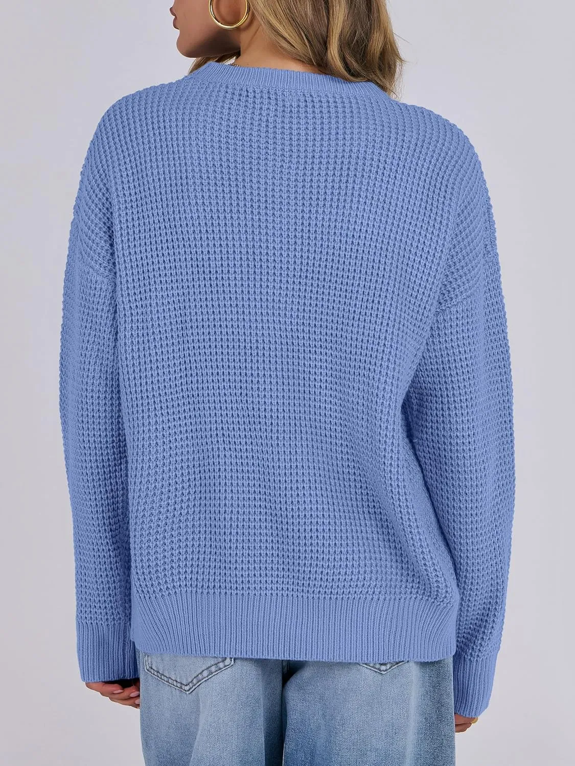 ANRABESS Womens Long Sleeve Oversized Casual Loose Fit Crewneck Waffle Knit Cozy Pullover Sweaters 2025 Fall Fashion
