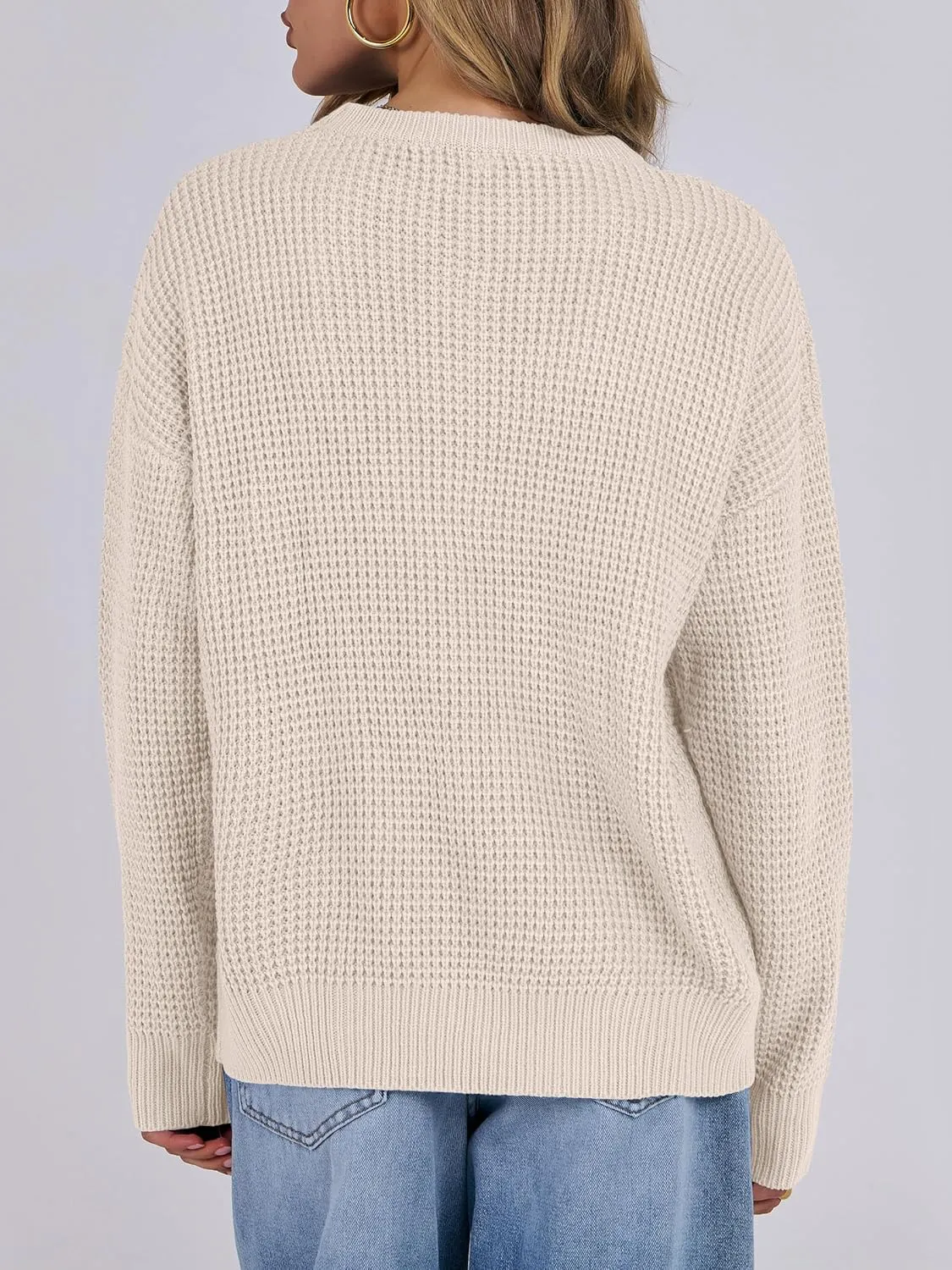 ANRABESS Womens Long Sleeve Oversized Casual Loose Fit Crewneck Waffle Knit Cozy Pullover Sweaters 2025 Fall Fashion