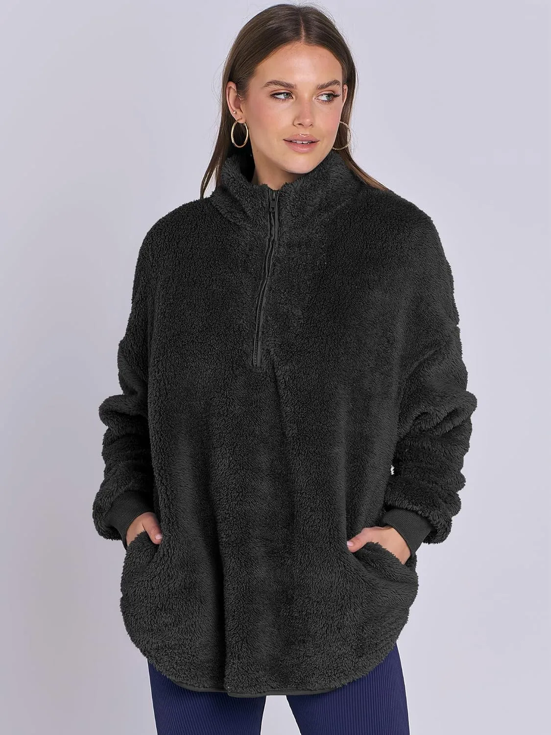 ANRABESS Women's Zip Up Sweatshirt Sherpa Fuzzy Fleece Hoodies Cozy Pullover Soft Sweaters Tops 2024 Fall Trendy Clothes