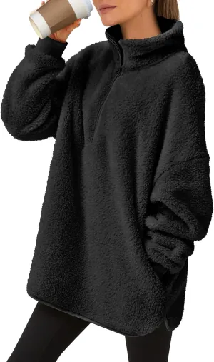 ANRABESS Women's Zip Up Sweatshirt Sherpa Fuzzy Fleece Hoodies Cozy Pullover Soft Sweaters Tops 2024 Fall Trendy Clothes