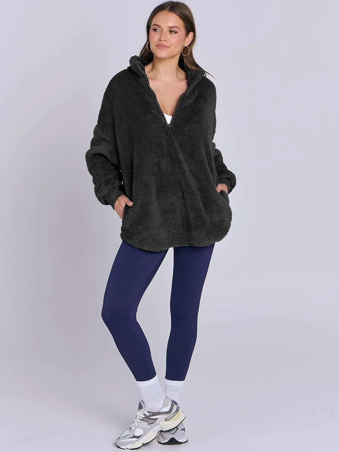 ANRABESS Women's Zip Up Sweatshirt Sherpa Fuzzy Fleece Hoodies Cozy Pullover Soft Sweaters Tops 2024 Fall Trendy Clothes