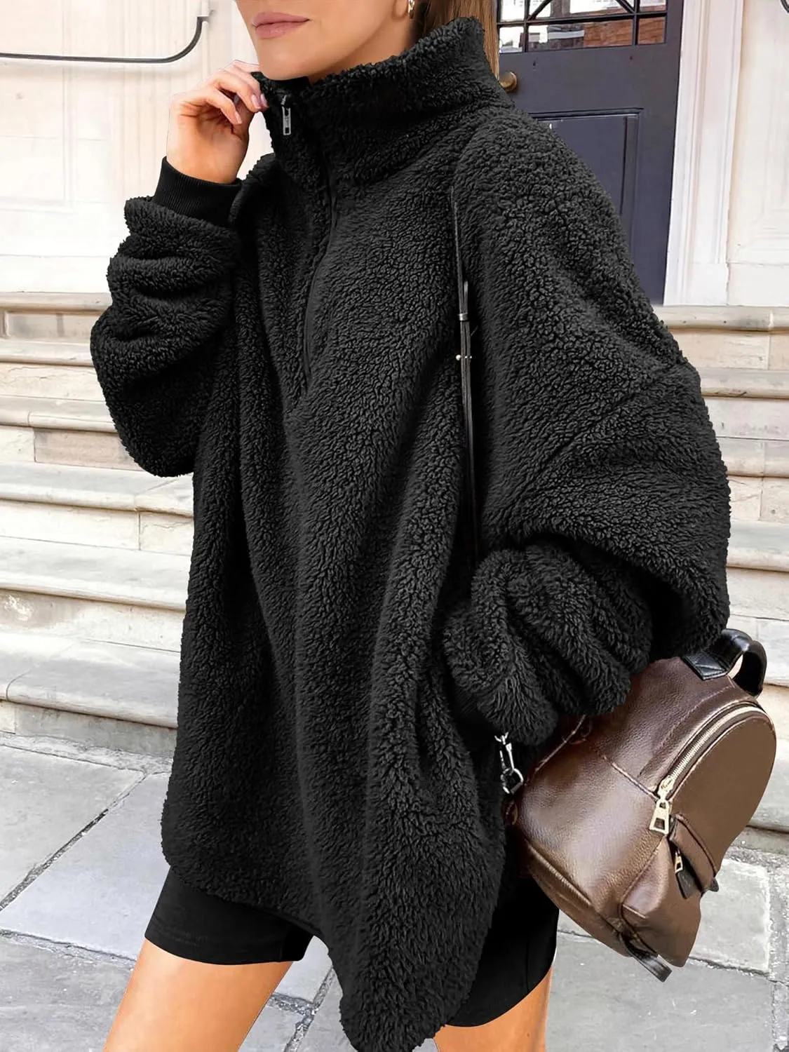 ANRABESS Women's Zip Up Sweatshirt Sherpa Fuzzy Fleece Hoodies Cozy Pullover Soft Sweaters Tops 2024 Fall Trendy Clothes