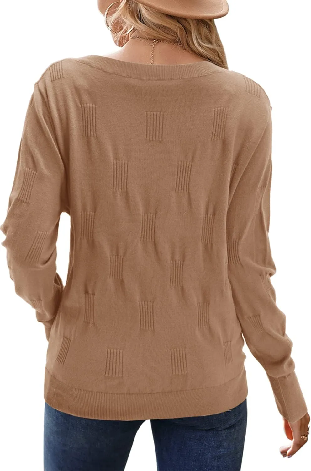Arach&Cloz Women 2025 Fashion V Neck Long Sleeve Shirts Blouse Knit Casual Pullover Spring Sweater Top Cozy Clouds XS-3XL