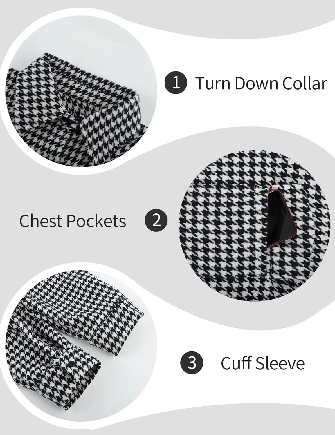 Arssm Plaid Shacket Jacket Women Long Sleeve Oversized Button Down Shirt Houndstooth Flannel Casual Tops