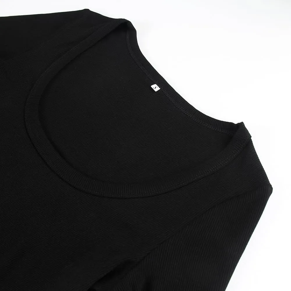 Artfish Women's Square Neck Long Sleeve Ribbed Slim Fitted Casual Basic Crop Top