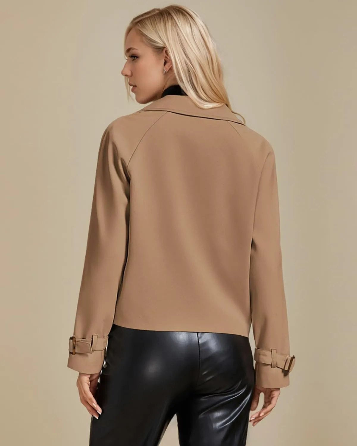 ASHER FASHION Cropped Trench Coat for Women, Fall Jackets for Women 2024, Long Sleeve Double Breasted Notched Lapel Casual