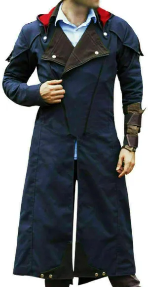 Assassin's Creed Unity Arno Dorian Denim Cloak Cosplay Costume Coat with Hoodie