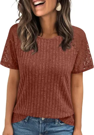 AUTOMET Womens Short Sleeve Sweater Crewneck Business Tops Dressy Casual Shirts Trendy Tunic Summer Clothes 2025