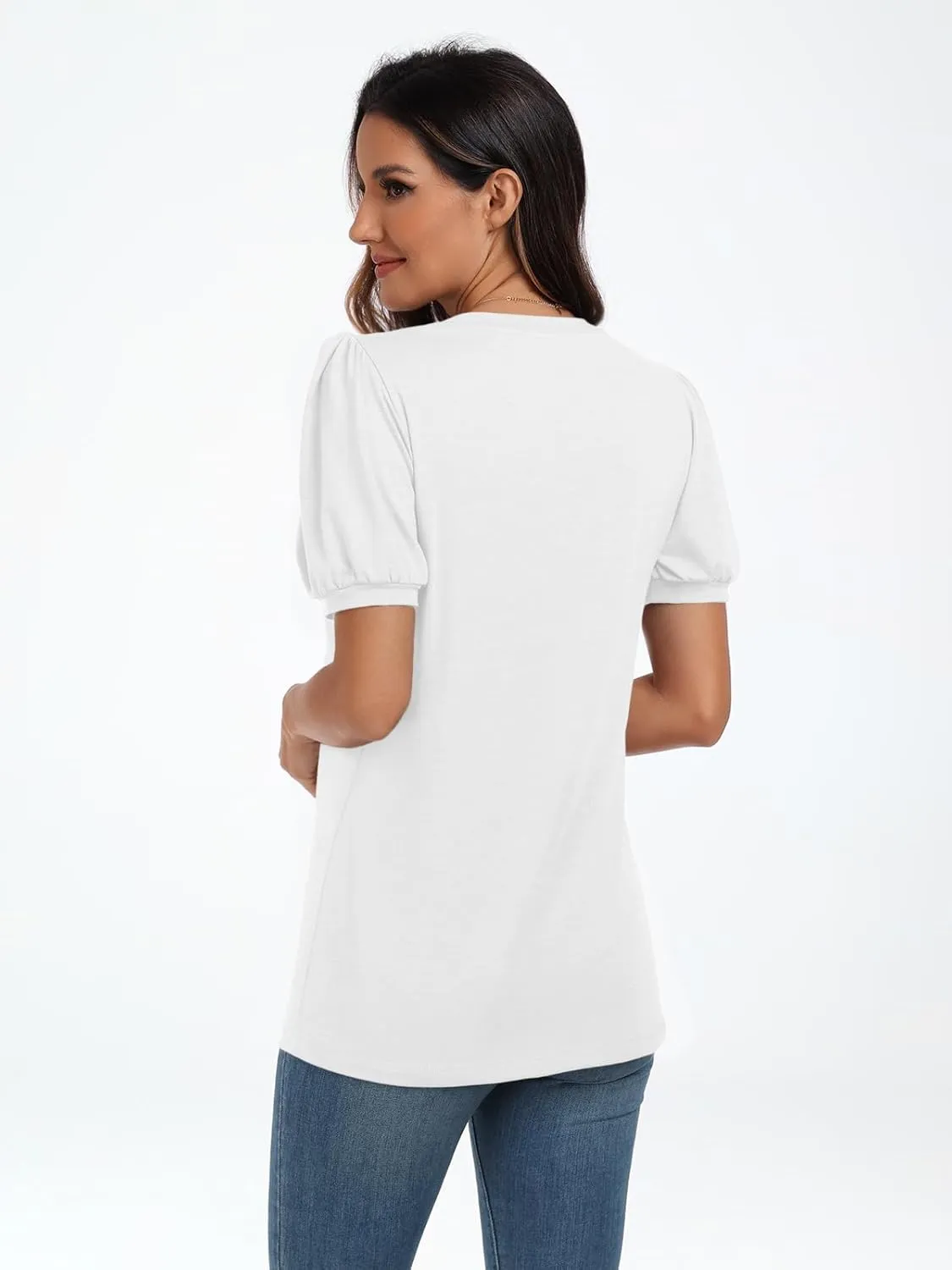 AUTOMET Womens Summer Tops Short Sleeve Shirts Business Casual Outfits Puff Dressy Blouses Spring Clothes 2025