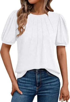 AUTOMET Womens Summer Tops Short Sleeve Shirts Business Casual Outfits Puff Dressy Blouses Spring Clothes 2025