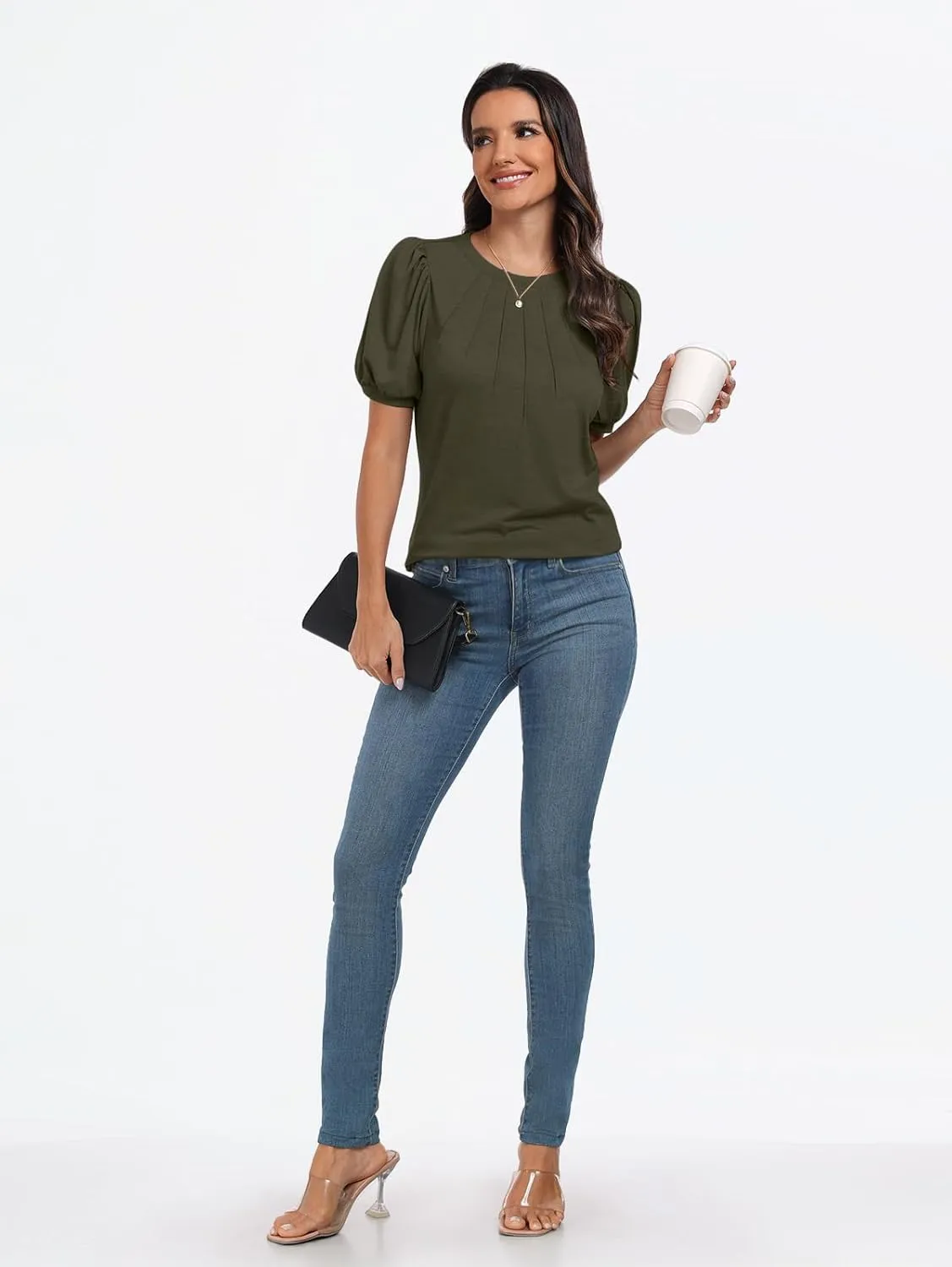 AUTOMET Womens Summer Tops Short Sleeve Shirts Business Casual Outfits Puff Dressy Blouses Spring Clothes 2025