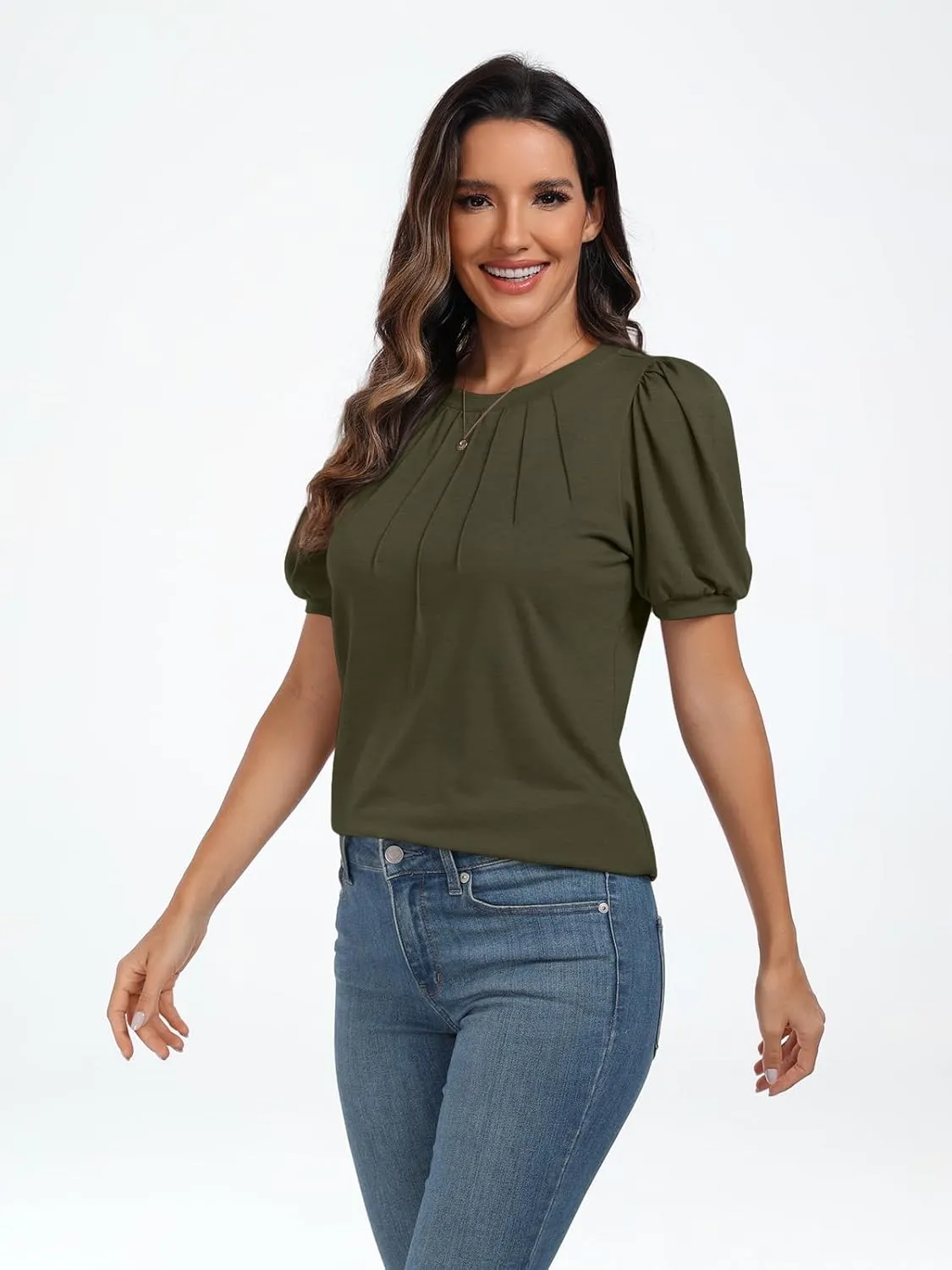 AUTOMET Womens Summer Tops Short Sleeve Shirts Business Casual Outfits Puff Dressy Blouses Spring Clothes 2025