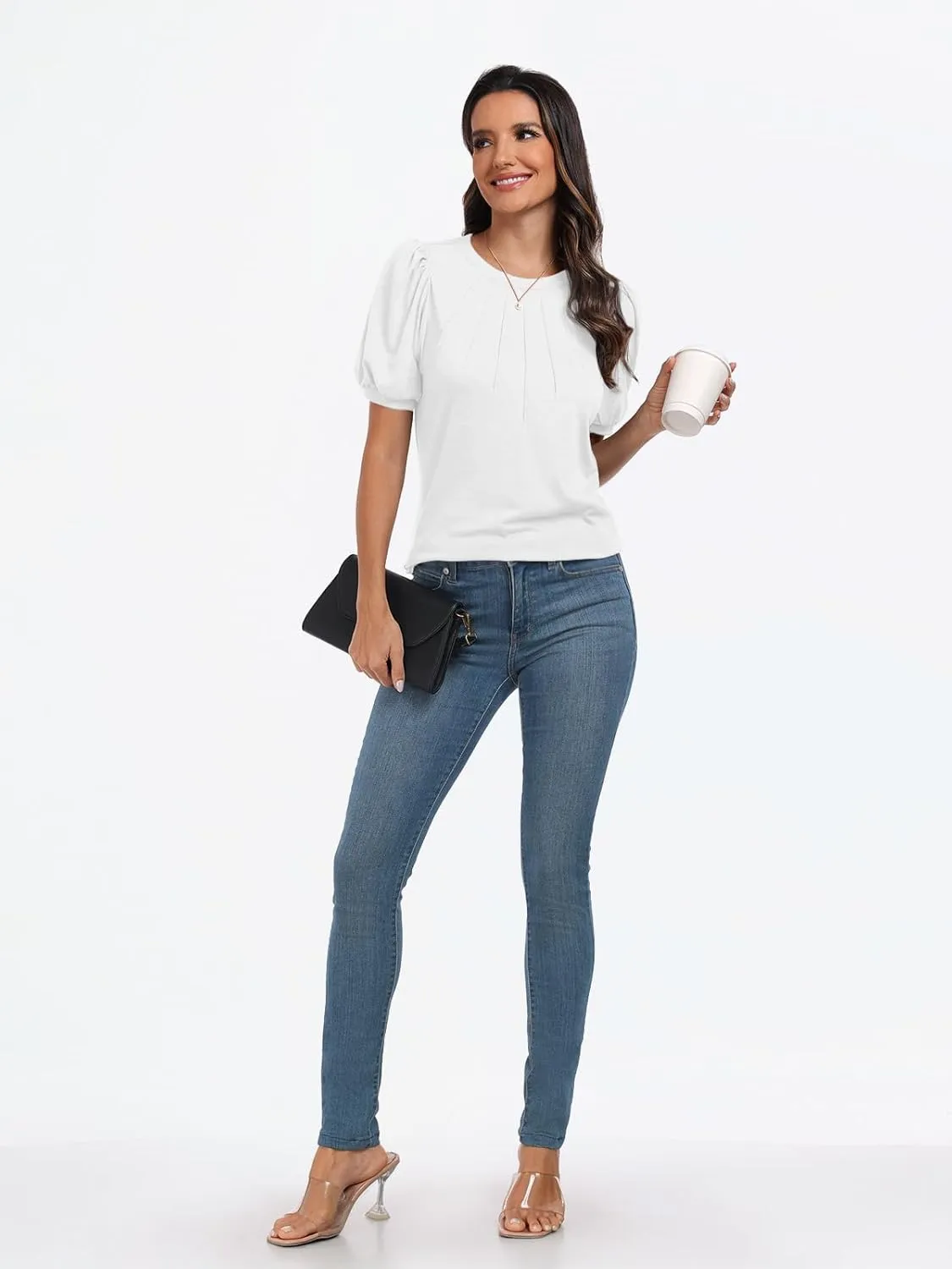 AUTOMET Womens Summer Tops Short Sleeve Shirts Business Casual Outfits Puff Dressy Blouses Spring Clothes 2025
