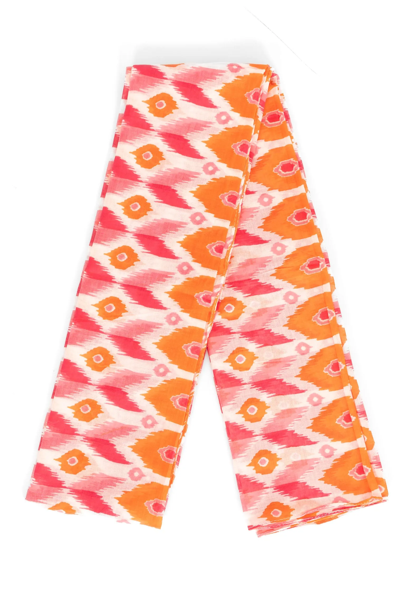 Ayla Lightweight Scarf - Pink/Orange, Ikat Print
