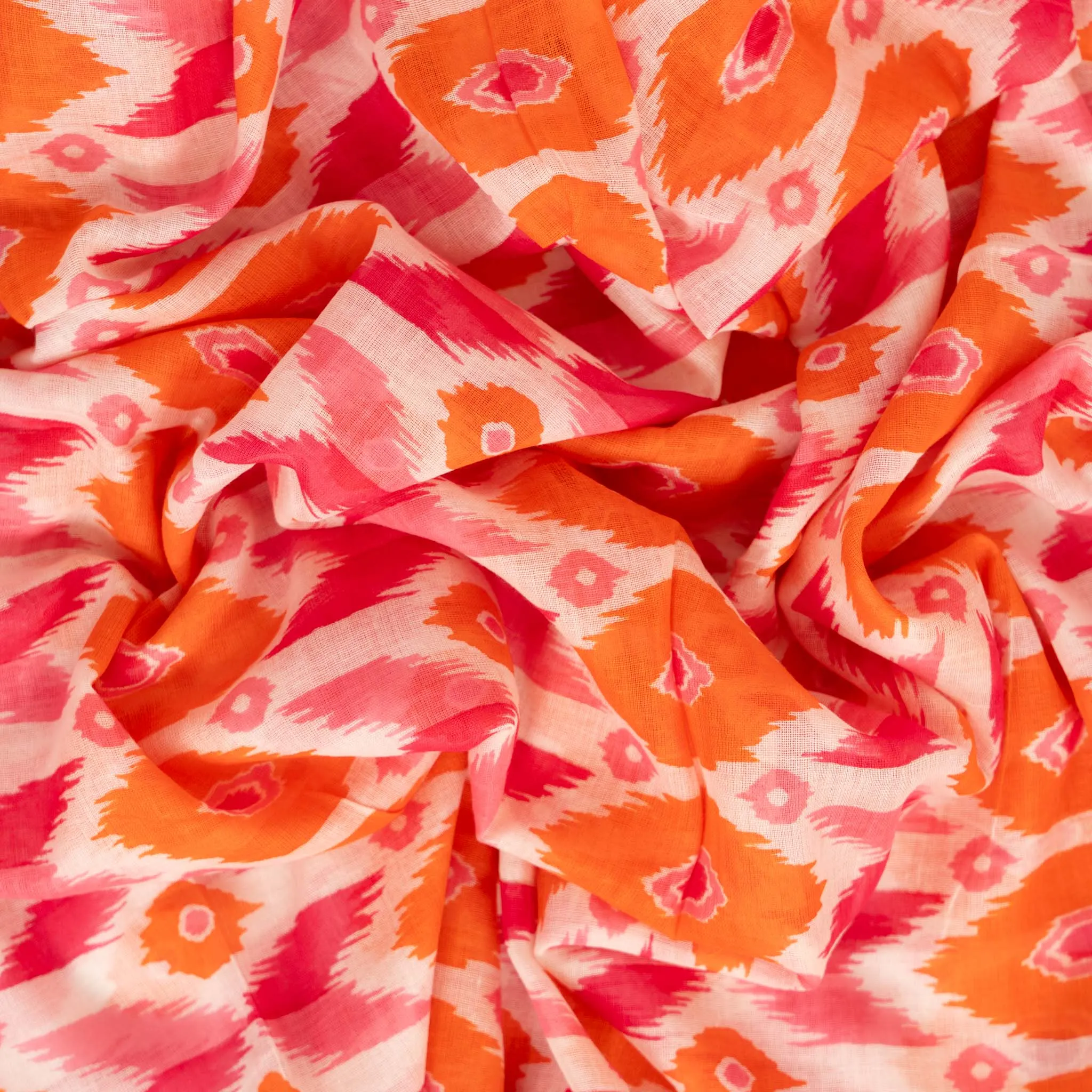 Ayla Lightweight Scarf - Pink/Orange, Ikat Print