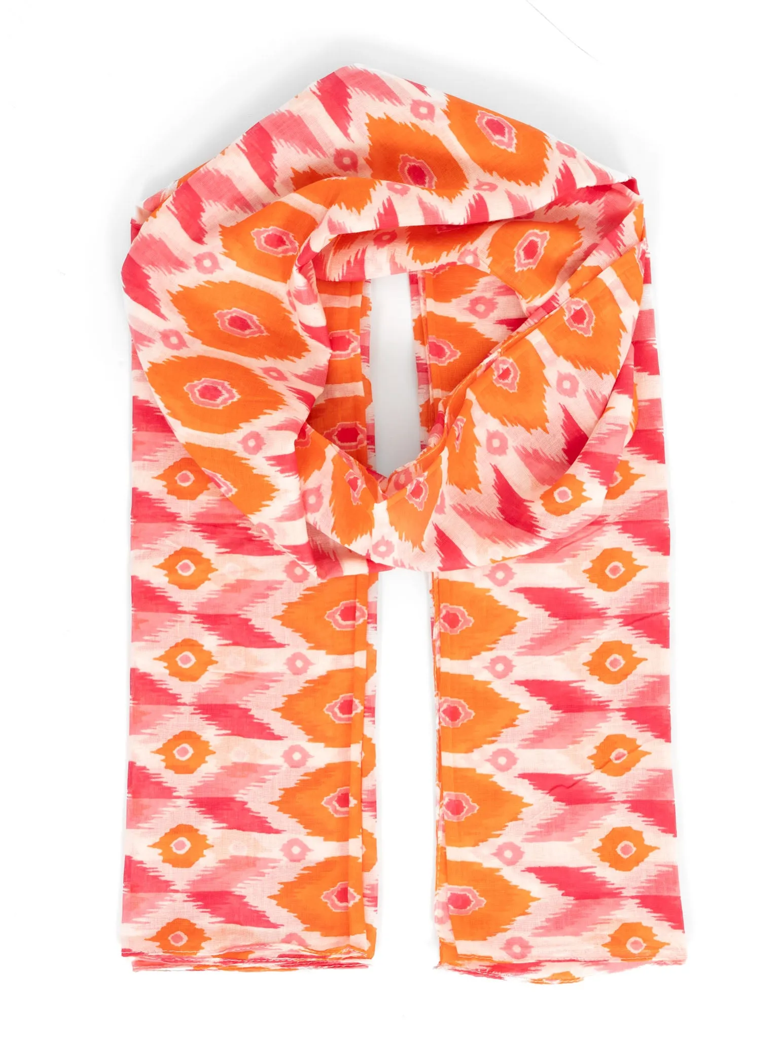 Ayla Lightweight Scarf - Pink/Orange, Ikat Print