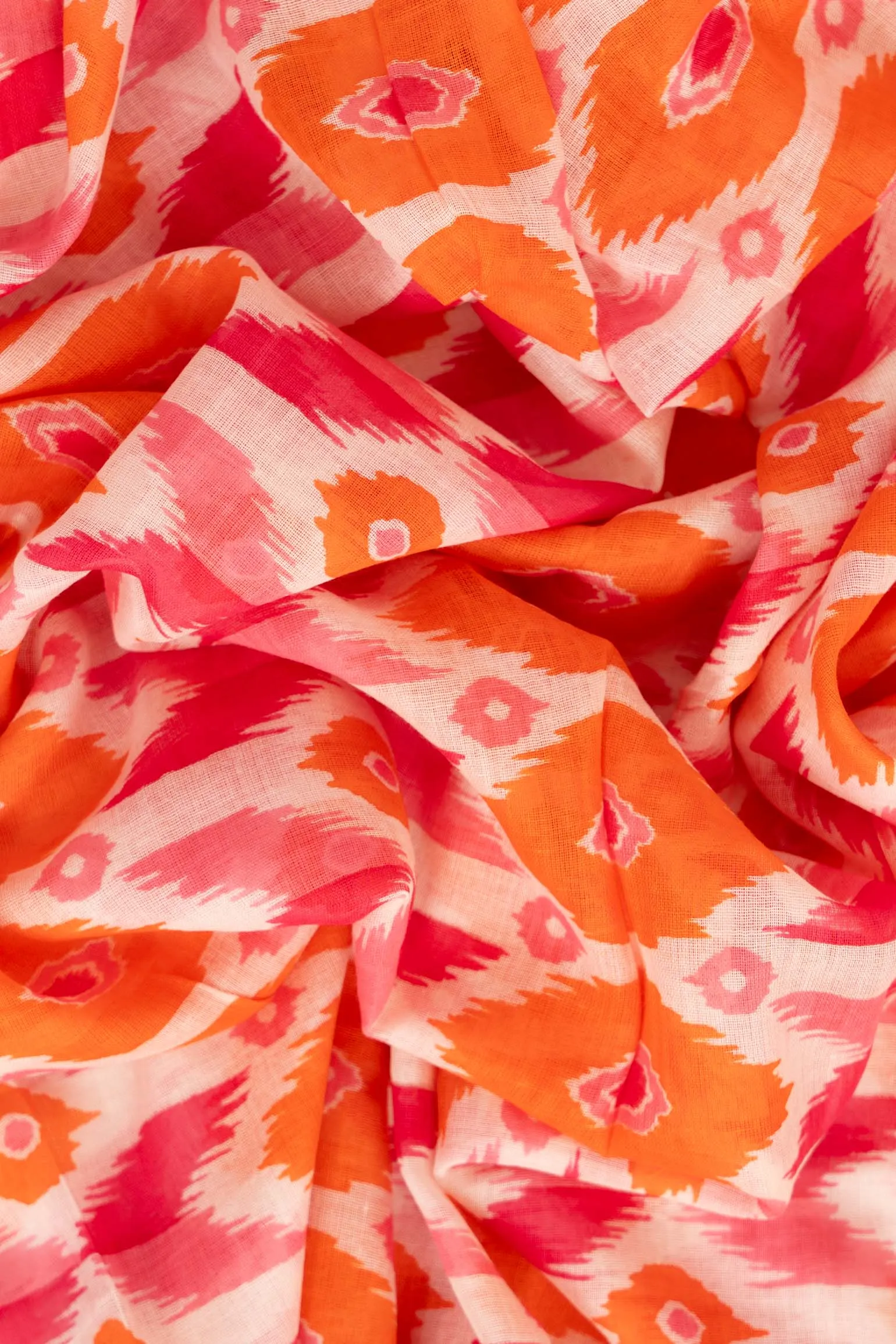 Ayla Lightweight Scarf - Pink/Orange, Ikat Print