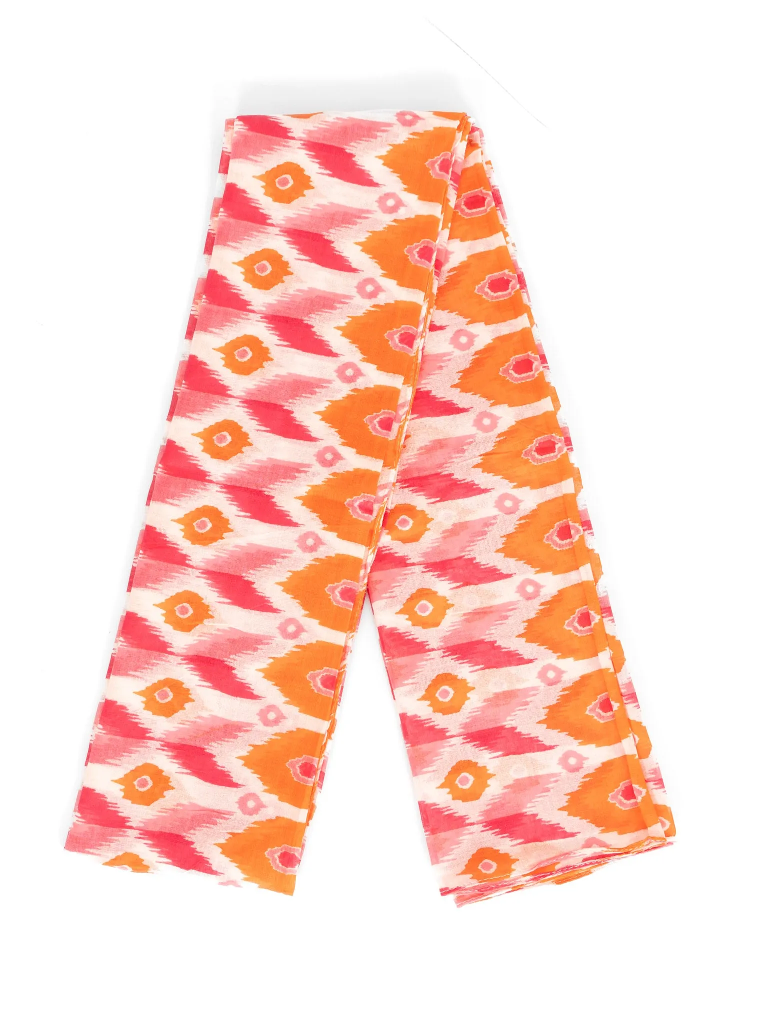 Ayla Lightweight Scarf - Pink/Orange, Ikat Print
