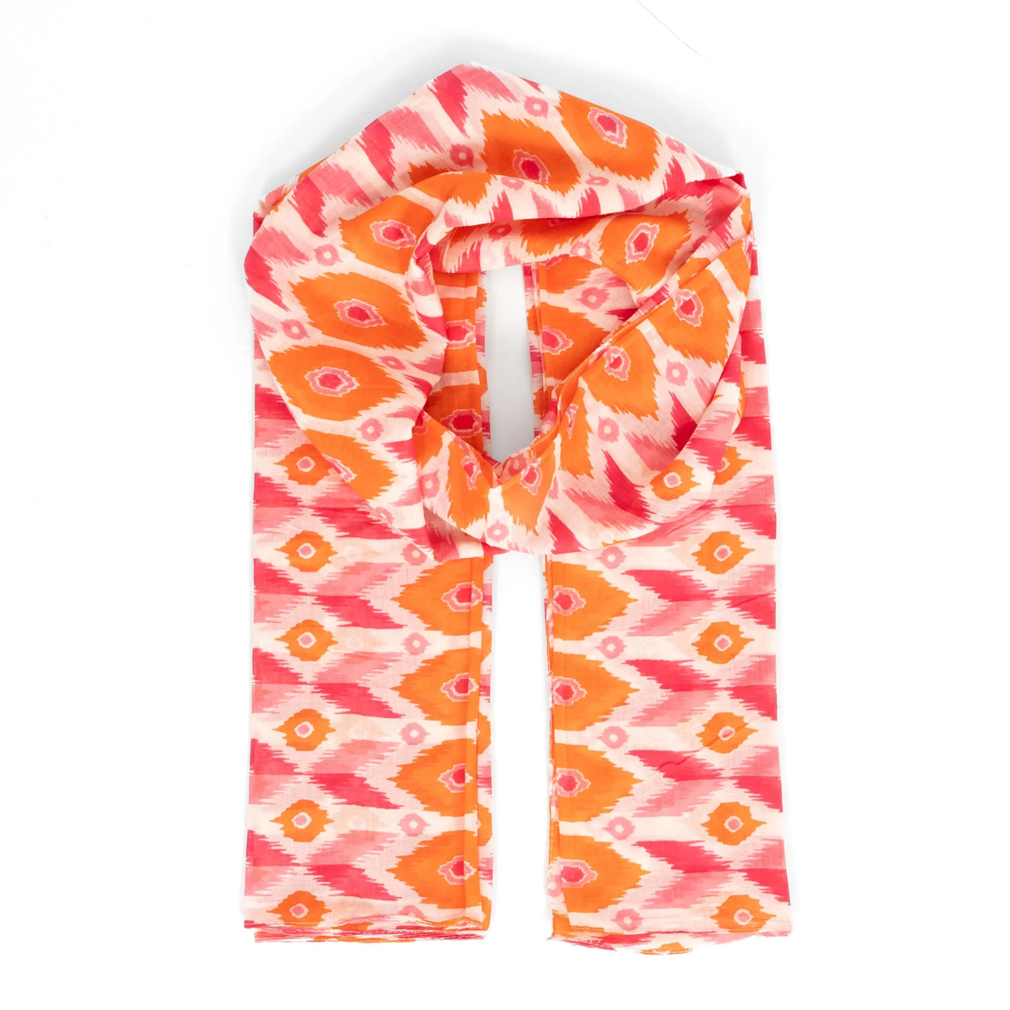 Ayla Lightweight Scarf - Pink/Orange, Ikat Print