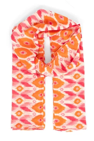 Ayla Lightweight Scarf - Pink/Orange, Ikat Print