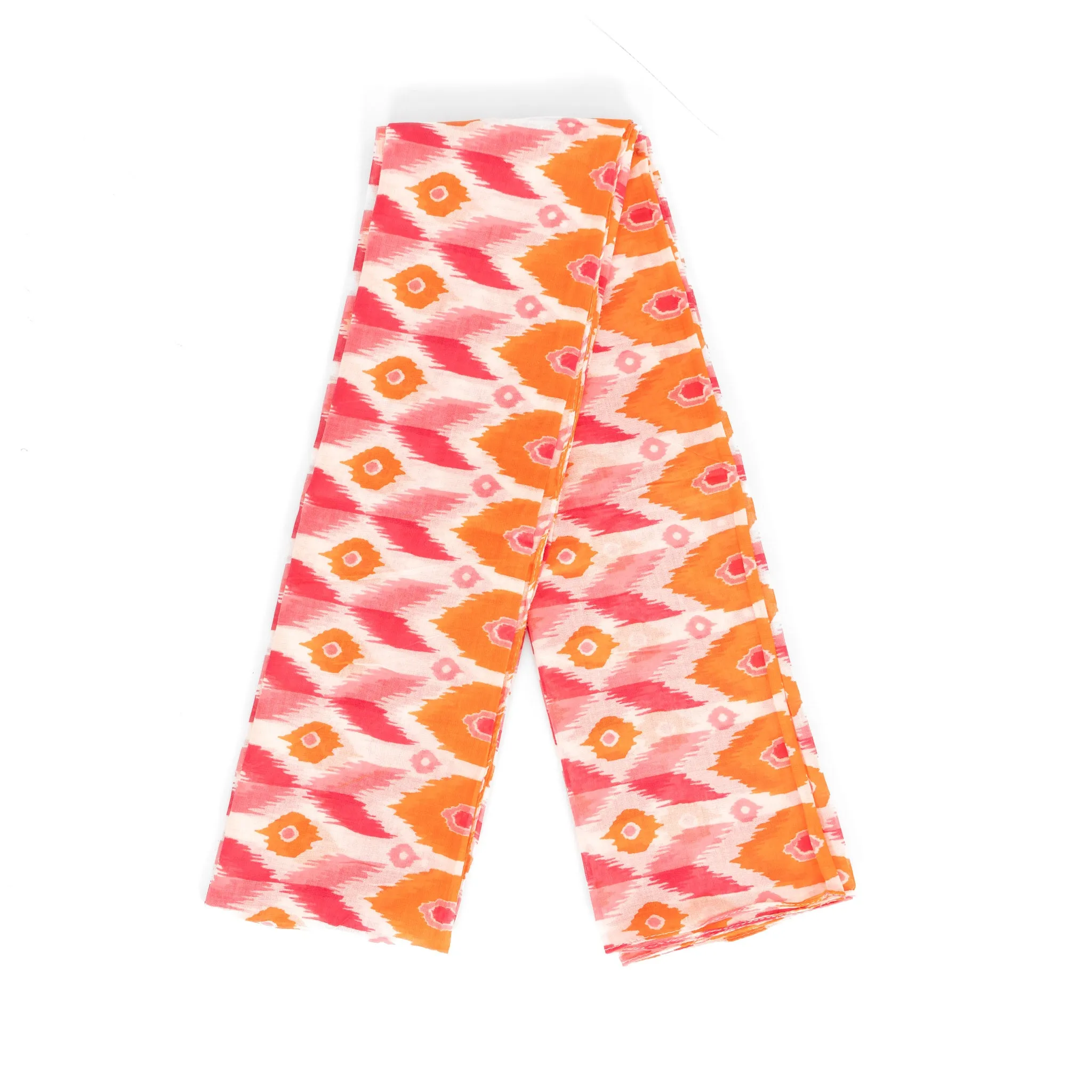 Ayla Lightweight Scarf - Pink/Orange, Ikat Print
