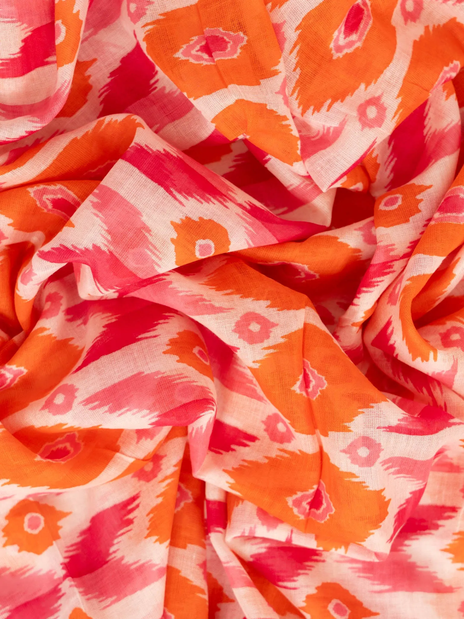Ayla Lightweight Scarf - Pink/Orange, Ikat Print
