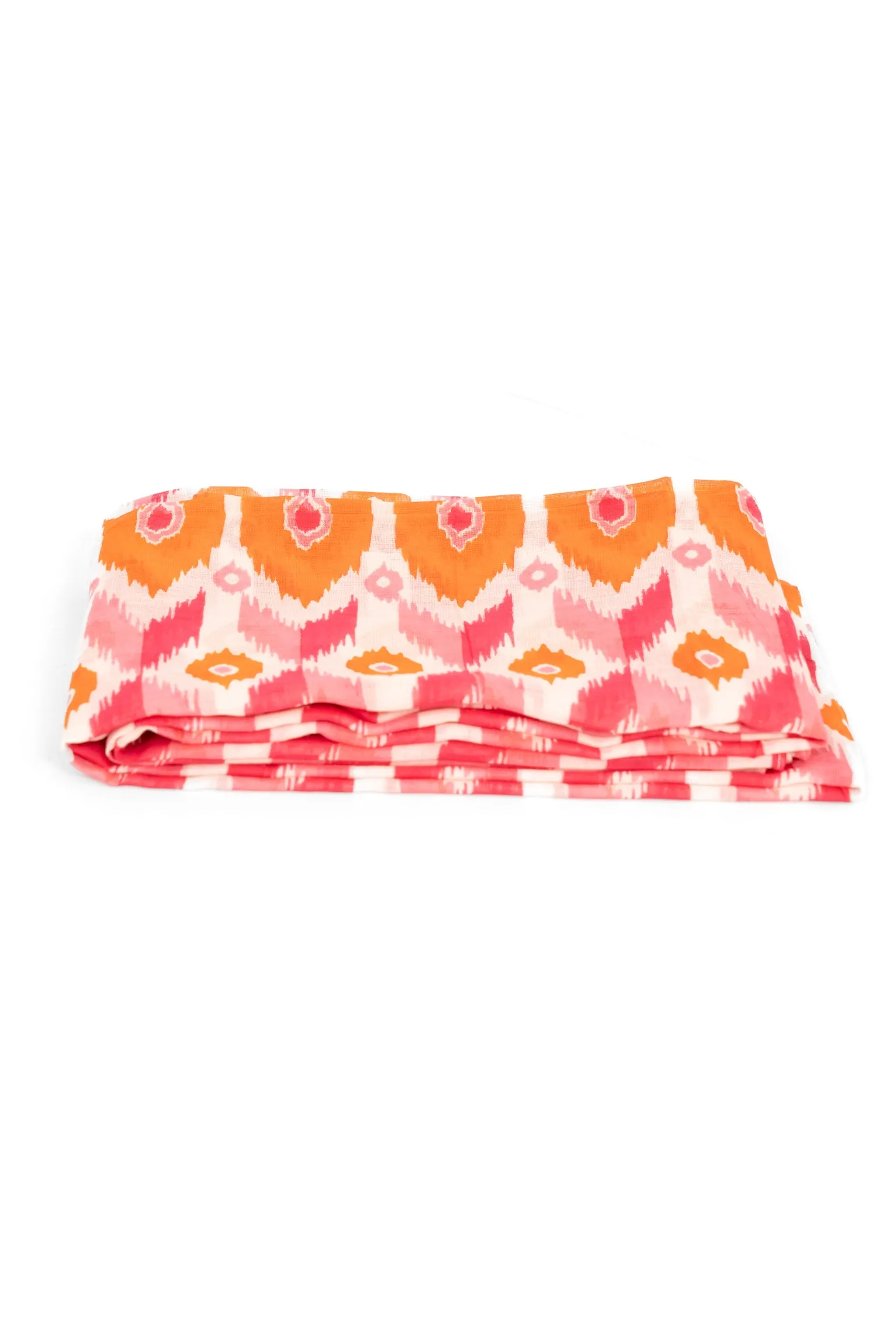 Ayla Lightweight Scarf - Pink/Orange, Ikat Print