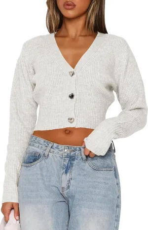 Balimtoy Cropped Cardigan Sweaters for Women Long Sleeve V Neck Knit Short Cardigan Button Up Sweater Trendy Fall Outfits