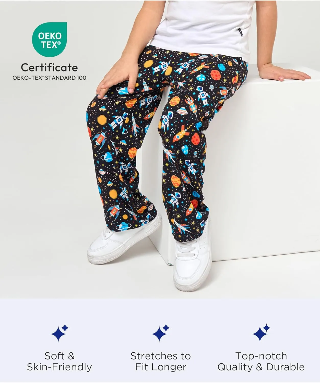 Bamboo Viscose Toddler Boys Wide Leg Pajama Pants Elastic Waist Pajama Bottom with Pockets