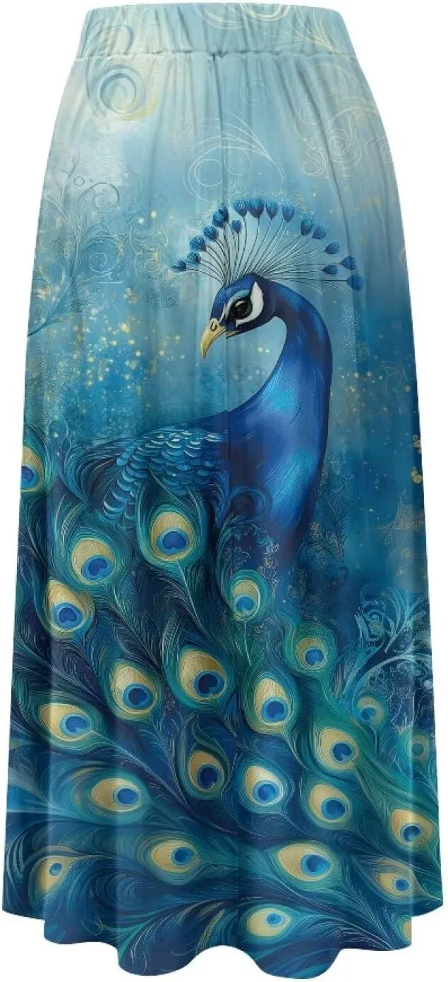 Biyejit Maxi Skirts for Women with Pockets Casual Long Skirt Midi Length Casual Skirt for Beach Party Holiday