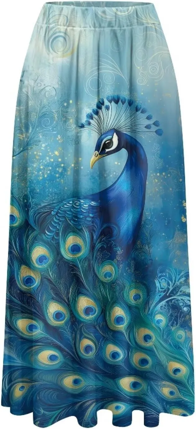 Biyejit Maxi Skirts for Women with Pockets Casual Long Skirt Midi Length Casual Skirt for Beach Party Holiday