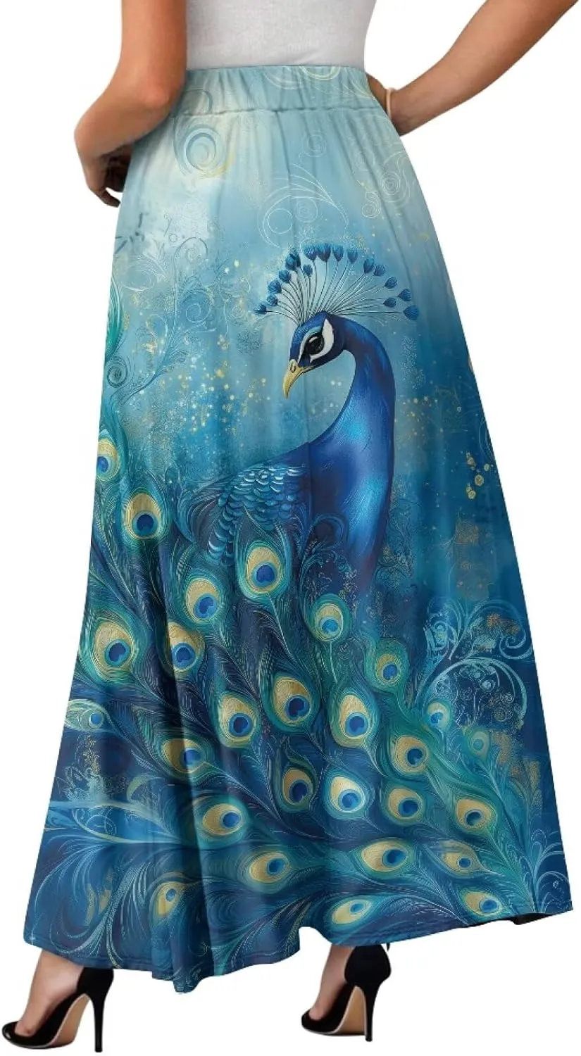 Biyejit Maxi Skirts for Women with Pockets Casual Long Skirt Midi Length Casual Skirt for Beach Party Holiday