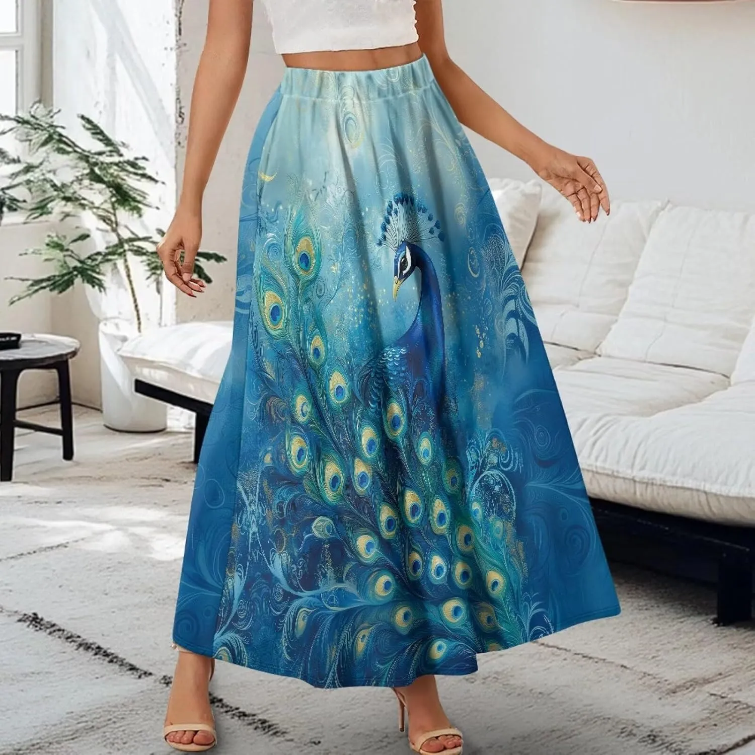 Biyejit Maxi Skirts for Women with Pockets Casual Long Skirt Midi Length Casual Skirt for Beach Party Holiday
