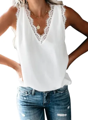 BLENCOT Women Tank Tops V Neck Sleeveless Lace Blouse Casual Vest Summer Camisole Shirts