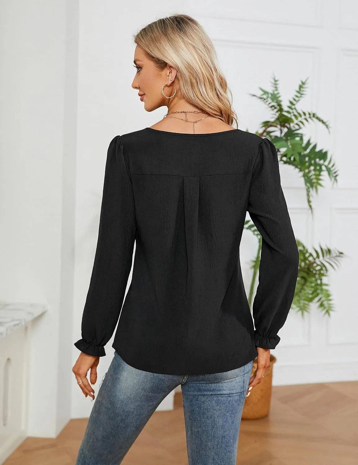Blooming Jelly Womens Tops Dressy Casual Long Sleeve Shirts V Neck Chiffon Blouses Fall Clothes 2024