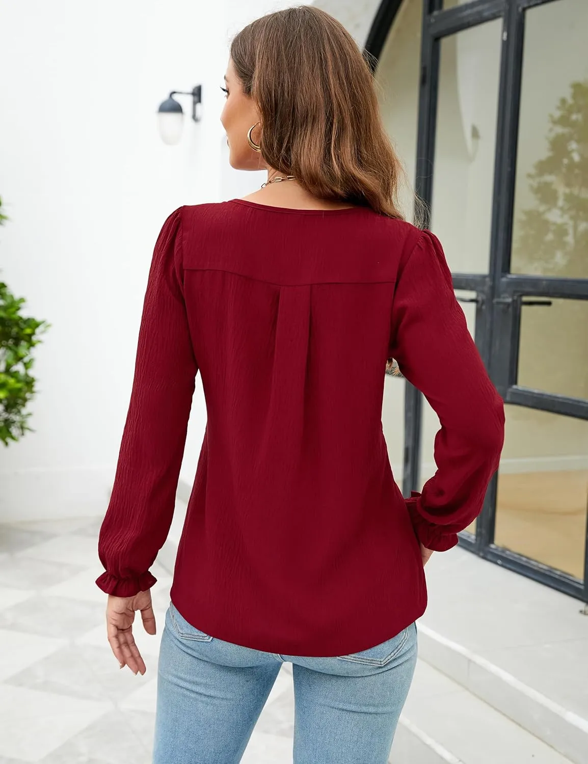 Blooming Jelly Womens Tops Dressy Casual Long Sleeve Shirts V Neck Chiffon Blouses Fall Clothes 2024