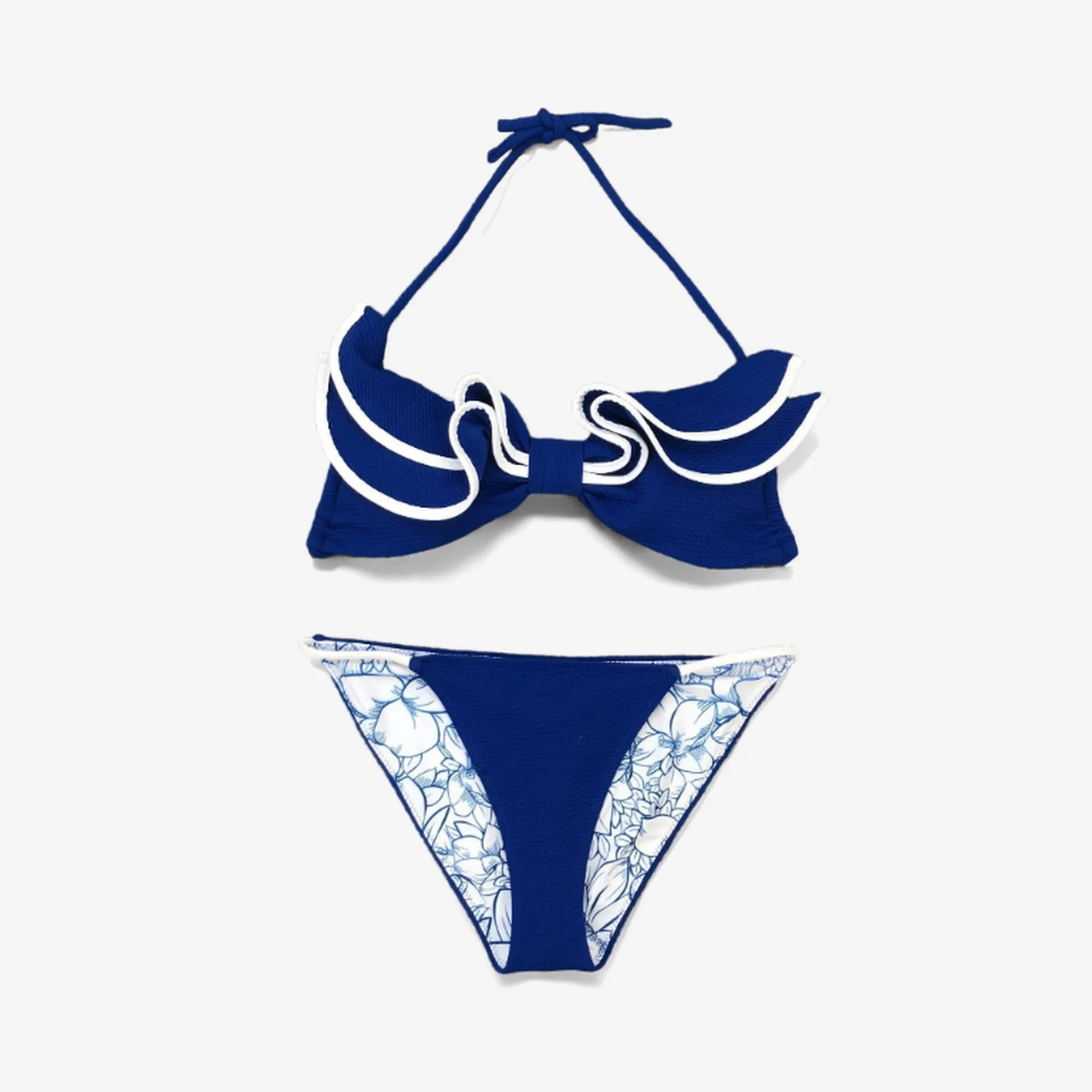 Blue Ruffle Wave Bikini Set