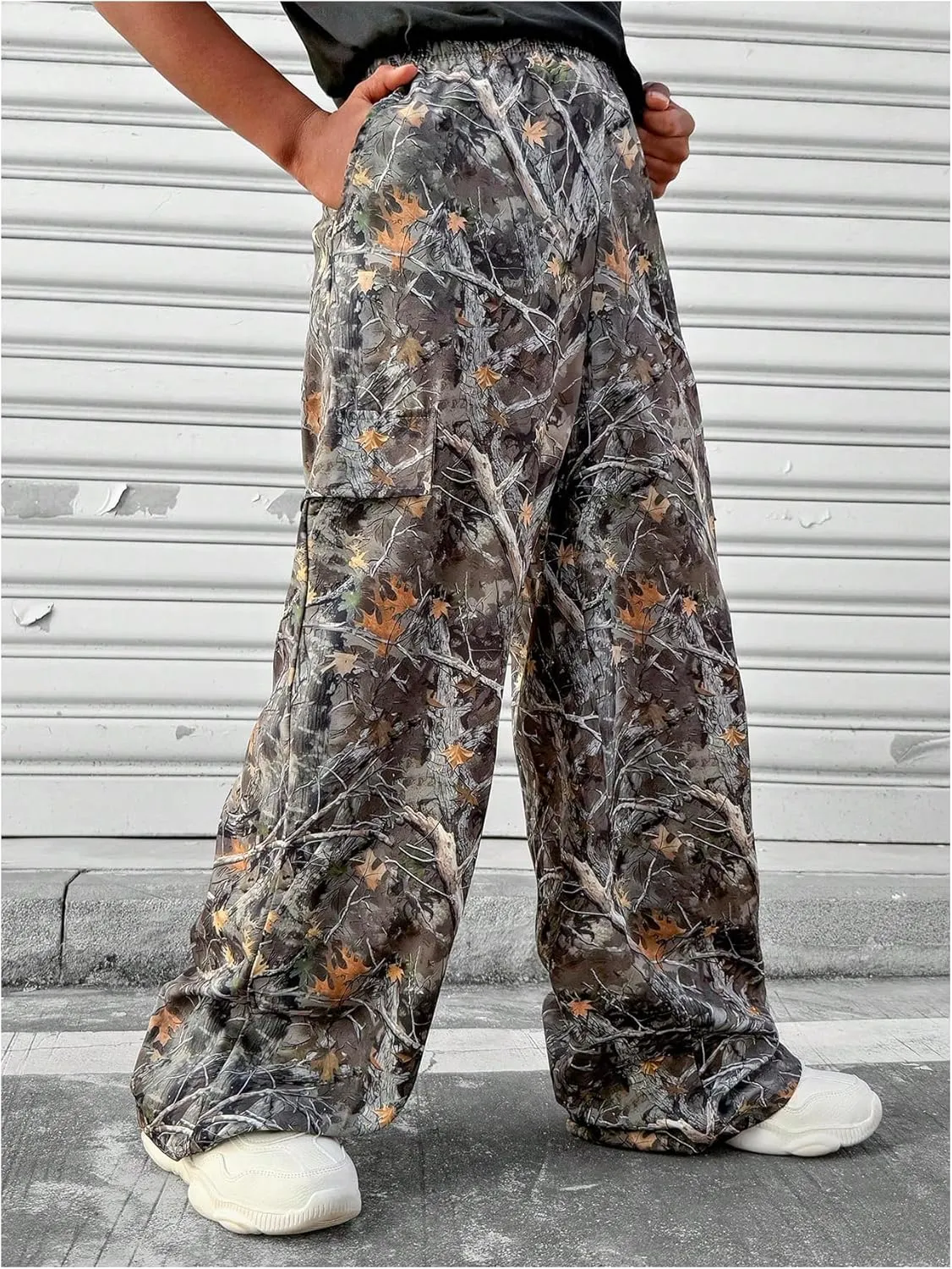 Boy's Graphic Camo Baggy Pants Wide Leg Elastic Waist Long Trousers Vintage Streetwear