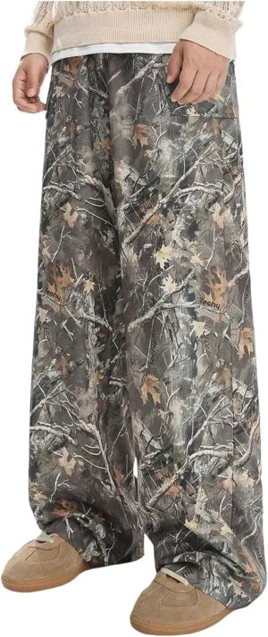Boy's Graphic Camo Baggy Pants Wide Leg Elastic Waist Long Trousers Vintage Streetwear