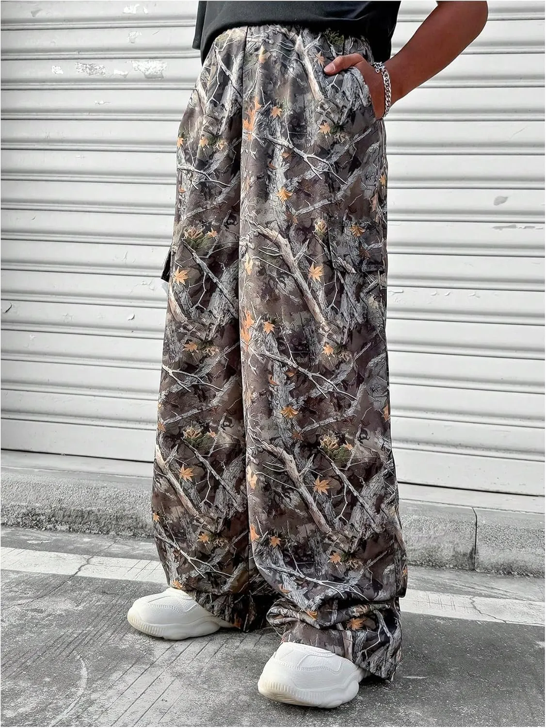 Boy's Graphic Camo Baggy Pants Wide Leg Elastic Waist Long Trousers Vintage Streetwear