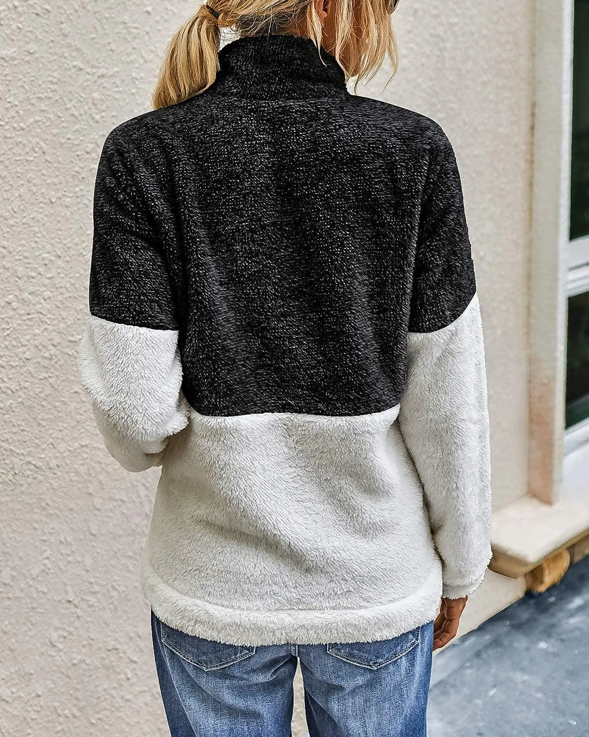 BTFBM Women Sherpa Pullover Quarter Zip Long Sleeve Fluffy Soft Fleece Jackets Sweaters Sweatshirts Hoodies Outwear Coat