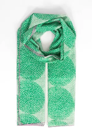 Camille Lightweight Cotton Scarf - Green, Polka Dot Circles
