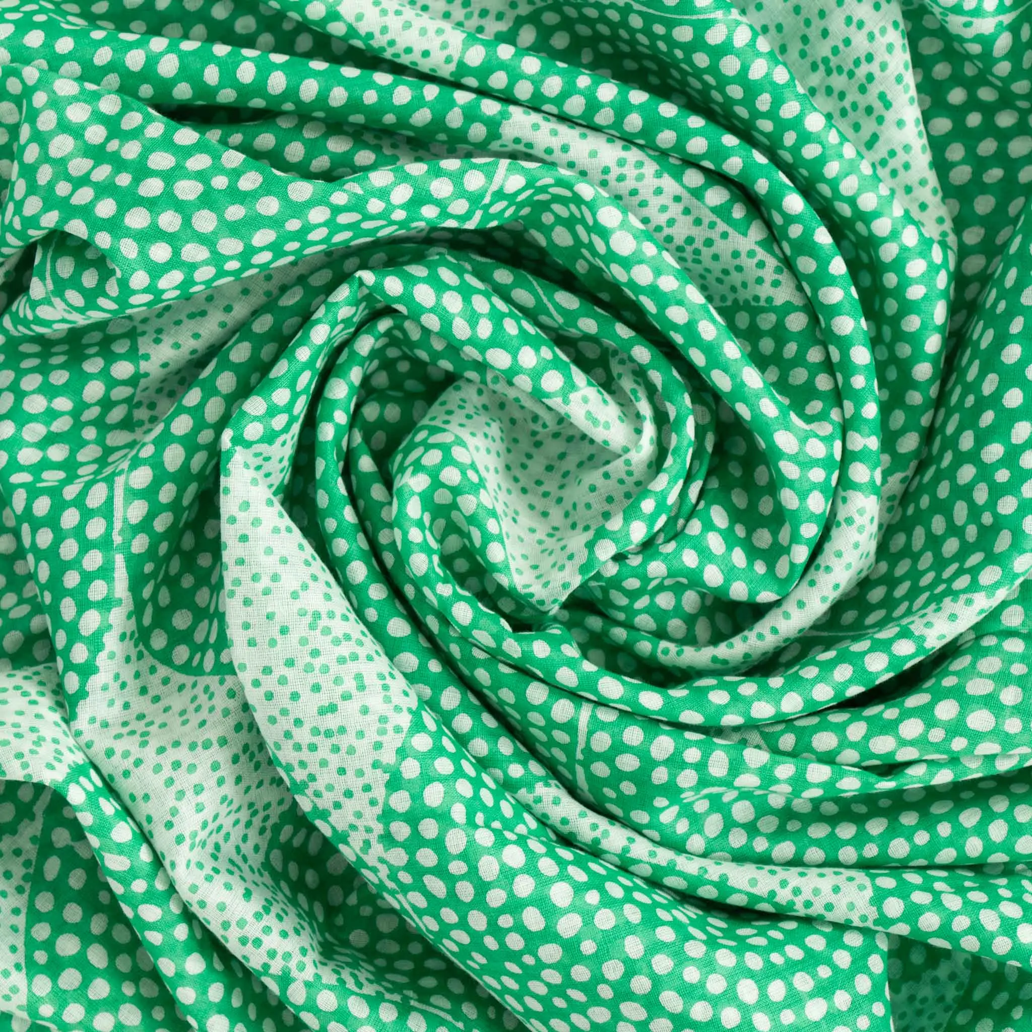 Camille Lightweight Cotton Scarf - Green, Polka Dot Circles
