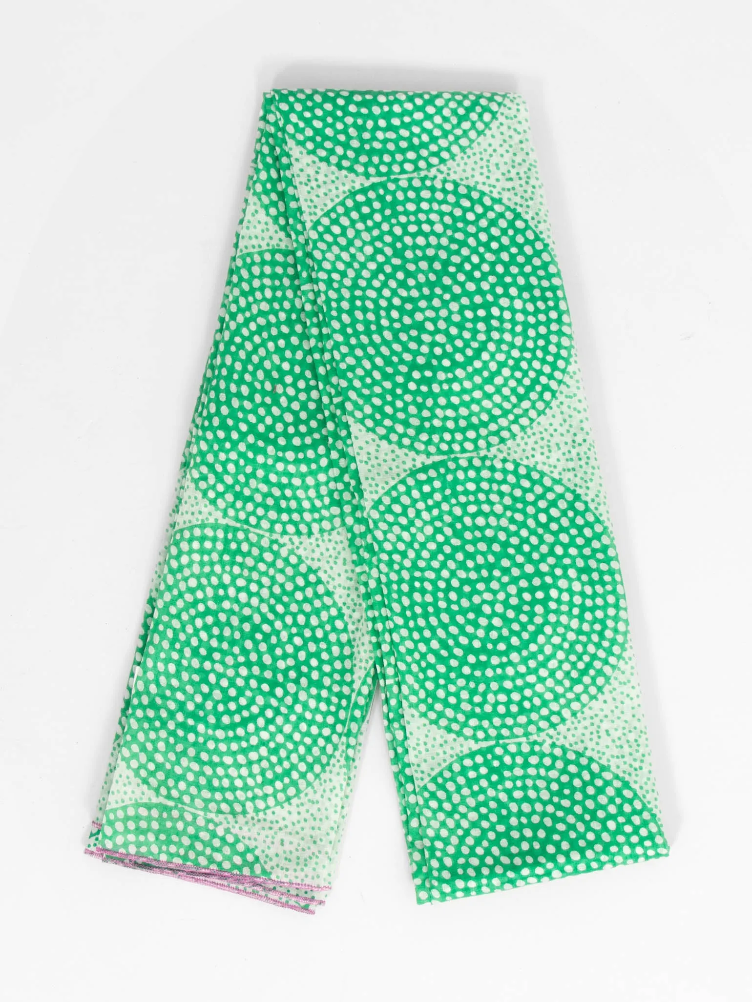 Camille Lightweight Cotton Scarf - Green, Polka Dot Circles