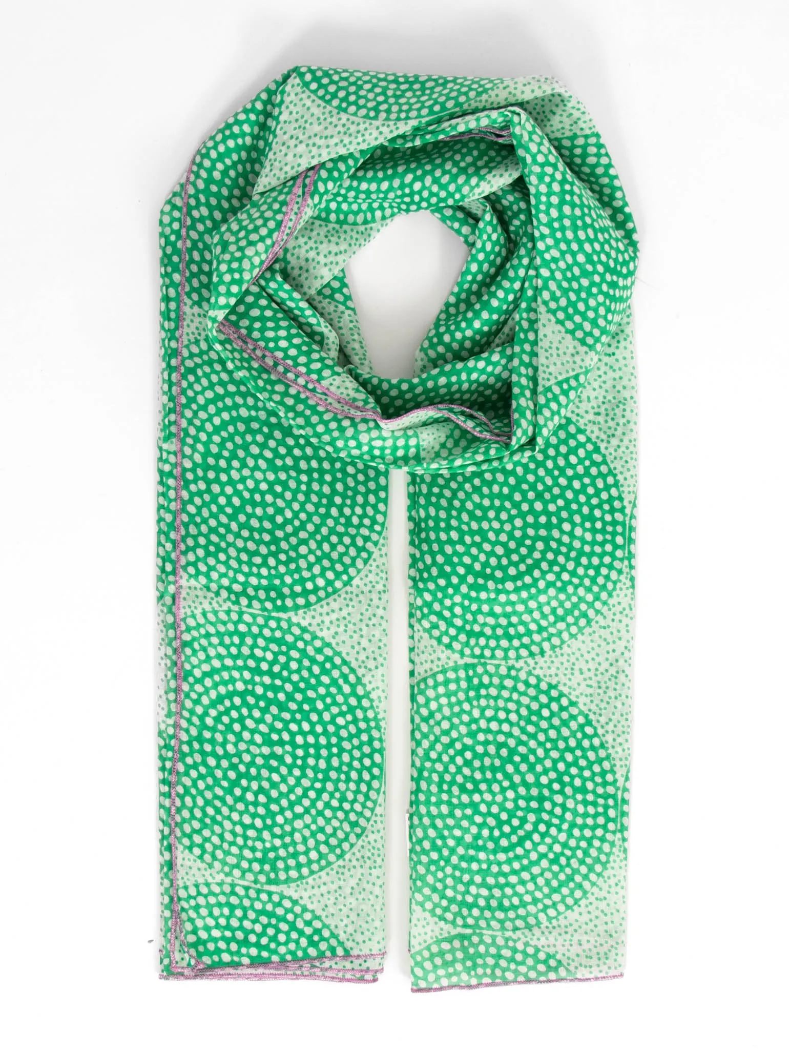 Camille Lightweight Cotton Scarf - Green, Polka Dot Circles