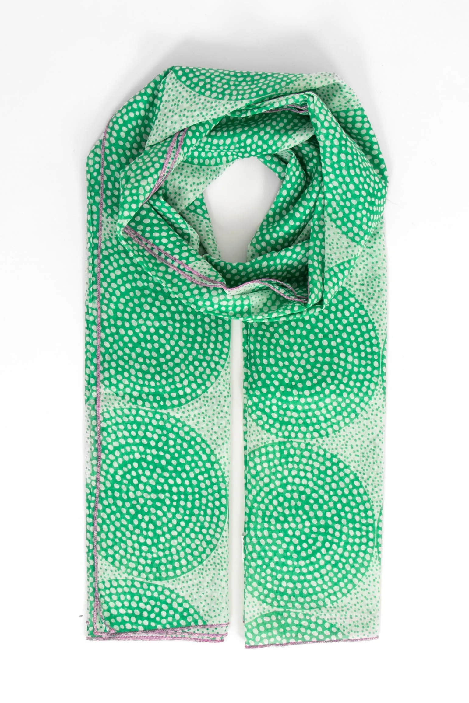 Camille Lightweight Cotton Scarf - Green, Polka Dot Circles