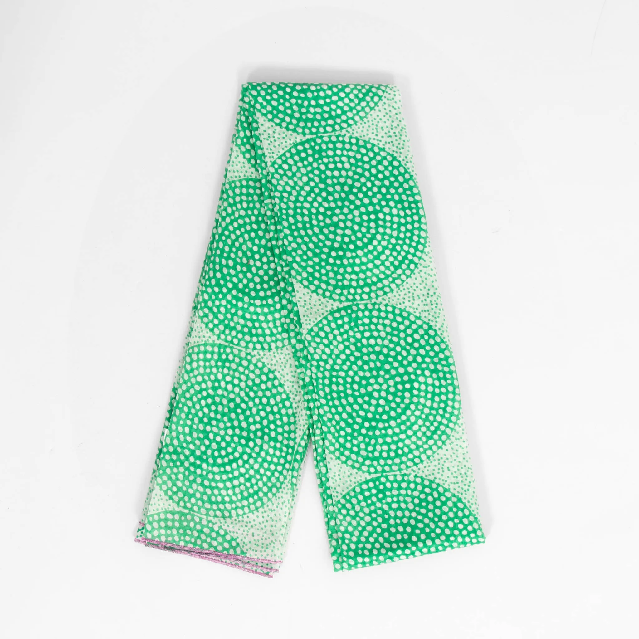 Camille Lightweight Cotton Scarf - Green, Polka Dot Circles