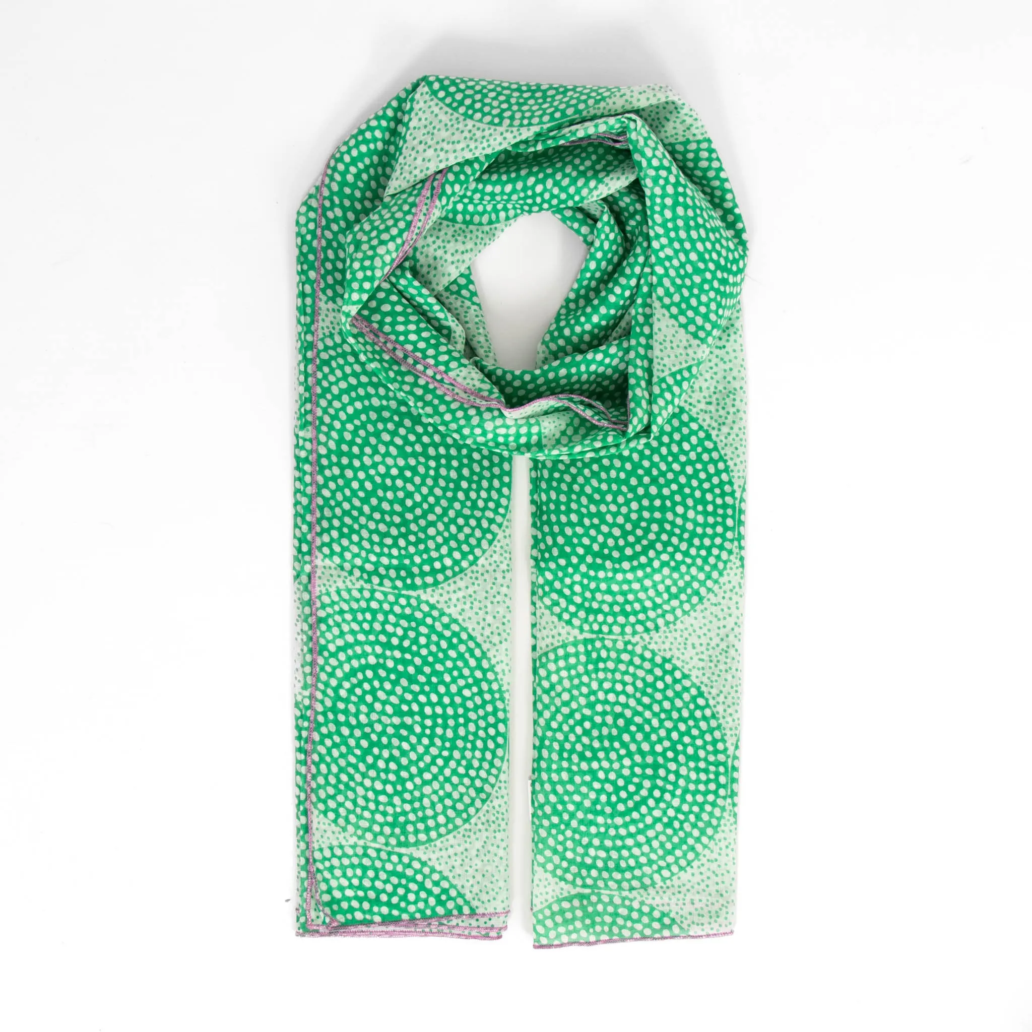 Camille Lightweight Cotton Scarf - Green, Polka Dot Circles