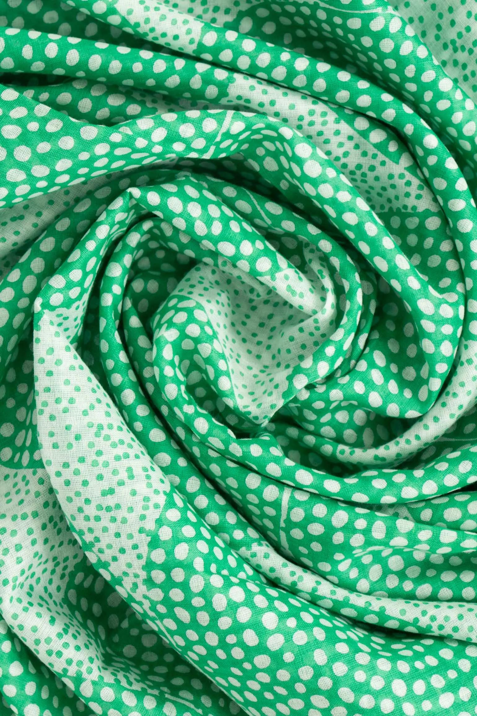 Camille Lightweight Cotton Scarf - Green, Polka Dot Circles